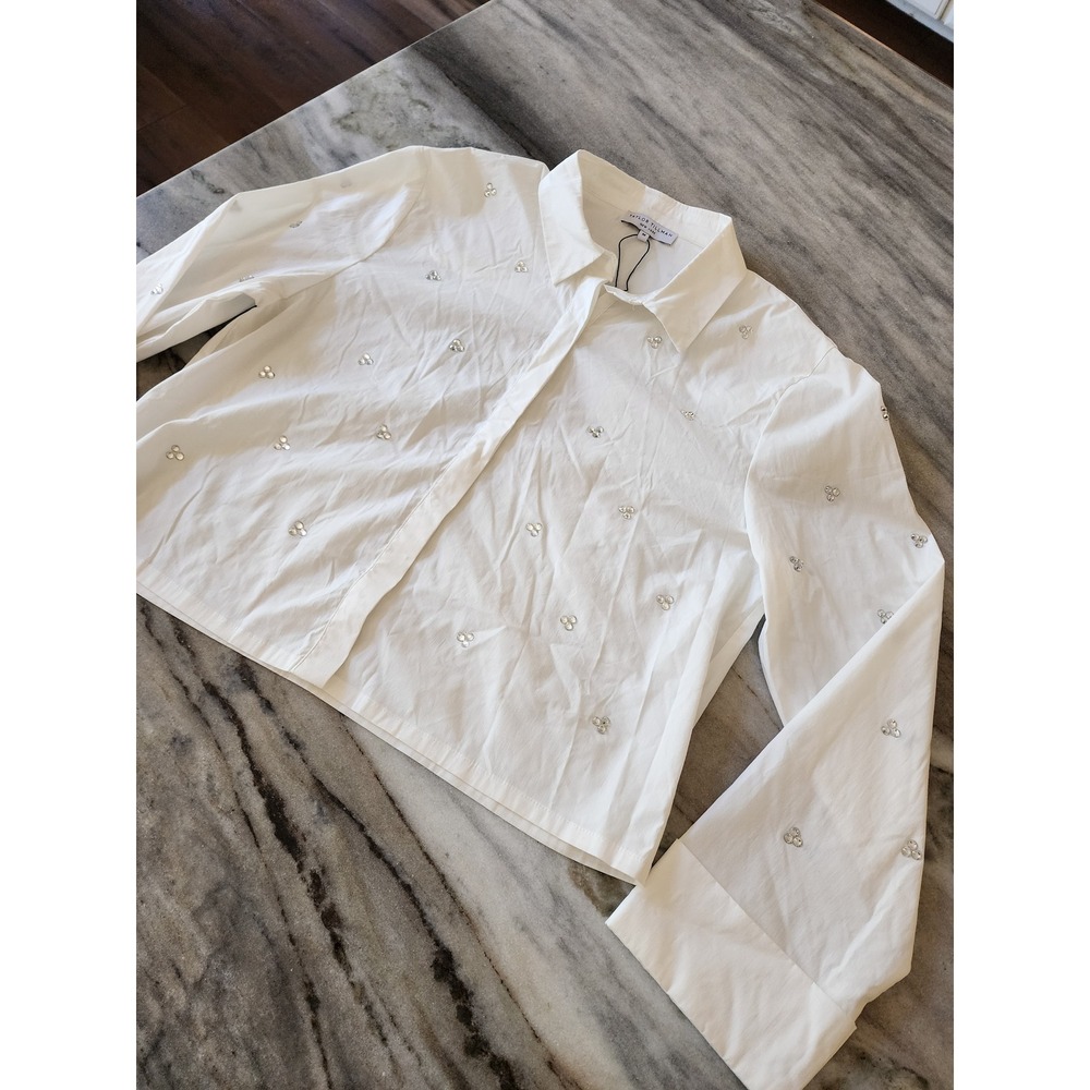 NWOT Taylor Tillman NY White Rhinestone Embellished Button Down Shirt Medium